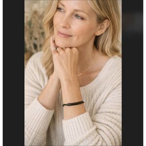 J Jill Black Cord Bracelet Adjustable Bar Minimalist Boho Modern Slide Versatile